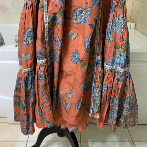 Anthropologie Love the Label Puffed Sleeves Orange Floral Tiered MIDI Dr… - Picture 7 of 13